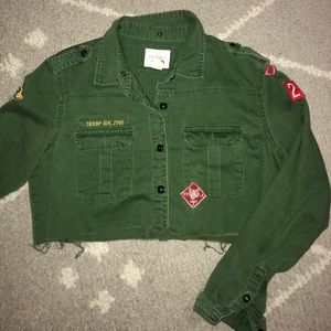Cropped distressed military jacket